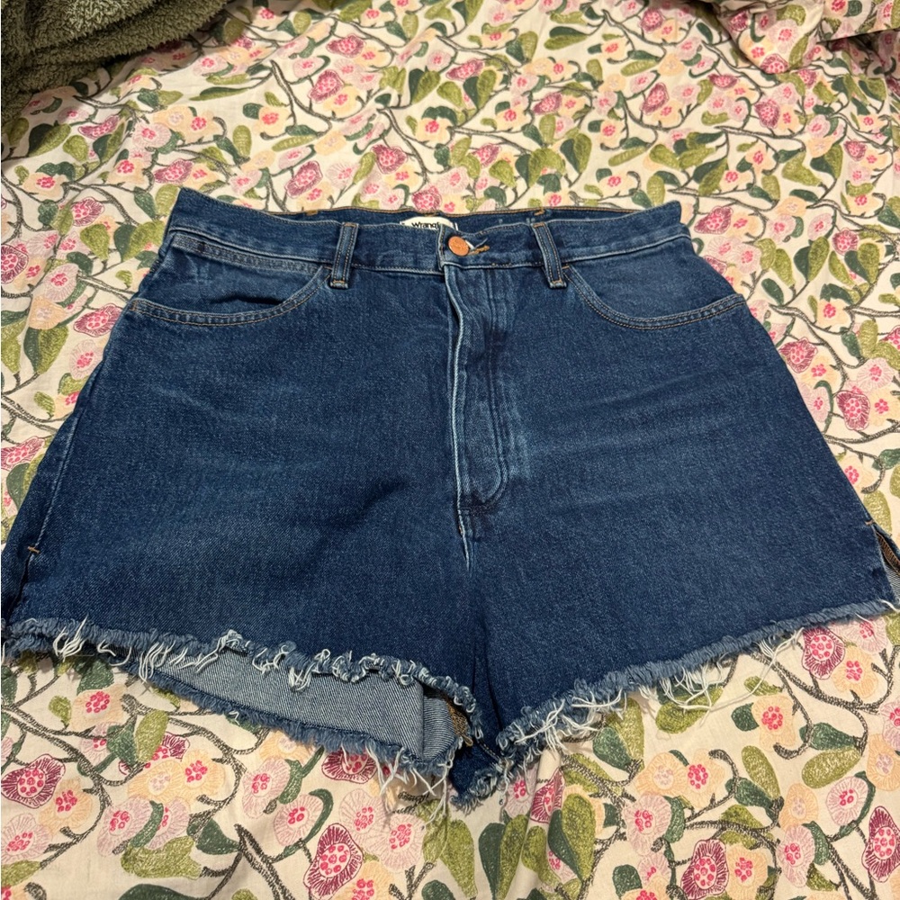 Wrangler Blue Frayed Jean Shorts